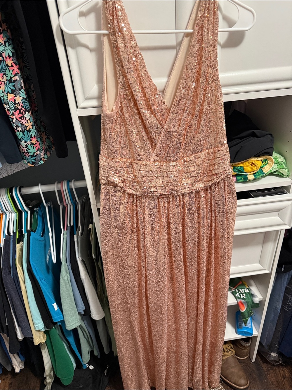 Rose Gold Sequin V-Neck Prom Dress